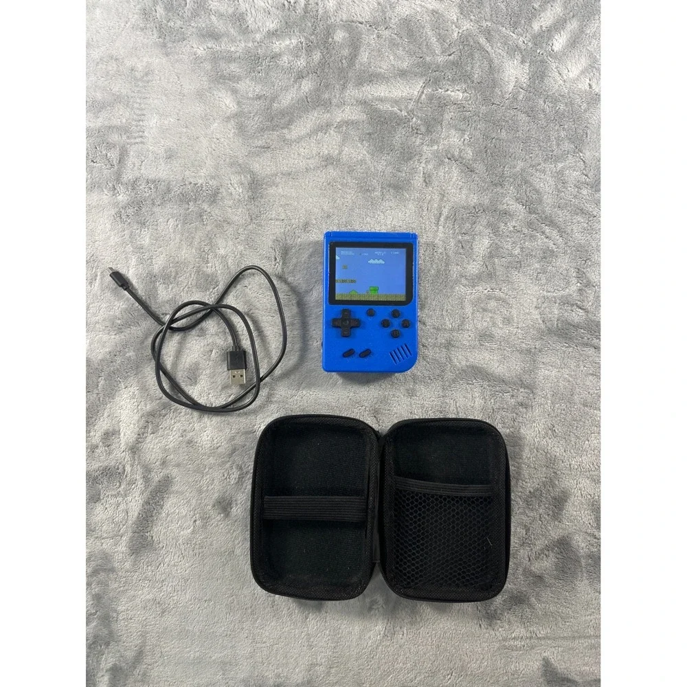 Retro Handheld Game Console Blue 8-Bit Portable Gaming System with Case Cable